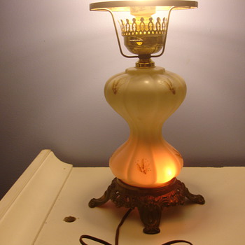 Antique glass lamp. Unknown Maker. base has internal bulb as well. - Lamps