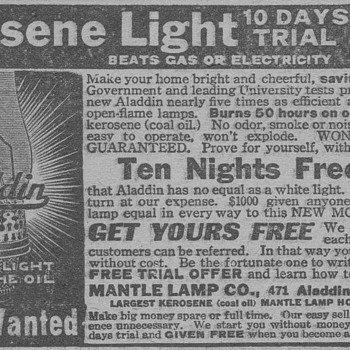 1919 - Aladdin Oil Lamp Advertisement