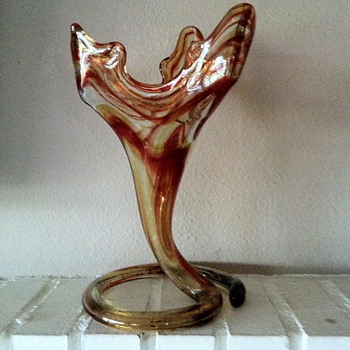 Unknown Caramel Swirl Trumpet Vase - Art Glass