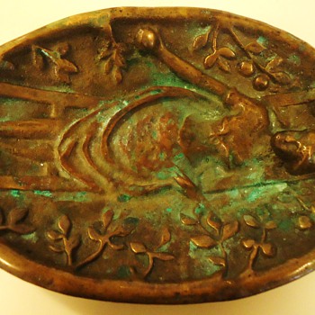 Old very interesting cast? Brass plate small 6 in. X 4 in.  Heavy about 1 pound - Art Nouveau