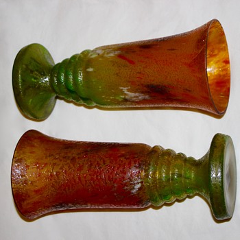 Pair of Glue Chip / Chipped Ice Vases ( chzechoslovia ) - Art Glass