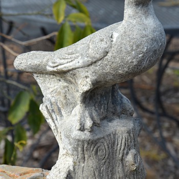 Very Old Cast Stone Dove on a Stump - Animals