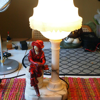 1920-25 J. B. Hirsch "La Pirate" Marble Pierpoint Style Lamp - Art Deco