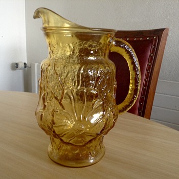 Amber Pitcher Anchor Hocking Rain Flowers - Glassware