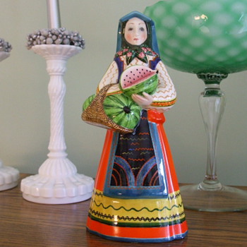 LENCI? Pottery PEASANT GIRL with WATERMELONS-OLD? - Art Pottery