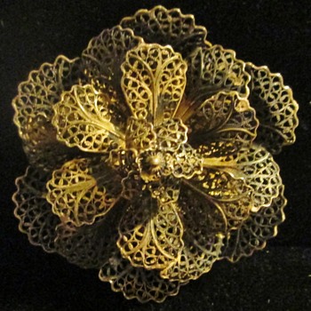 Gilt Silver Filigree Brooch, Spain - Fine Jewelry