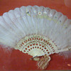 Ivory and feather hand-painted fan