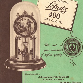 Schatz Standard 400 Day Clock Instructions, 1950s - Clocks