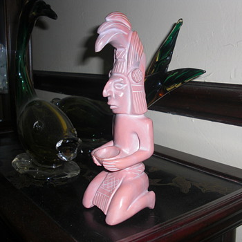 Mayan Pacal carved pink stone; rhodonite??