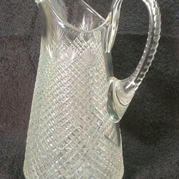 Strawberry and Diamond Fan Cut Glass Pitcher CA 1870's - Glassware
