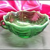 Green Opalescent Glass Handled Bowl 