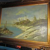 Antique Landscape Oil Painting Signed Unknown Artist S.A. __ ? Lighthouse Marine