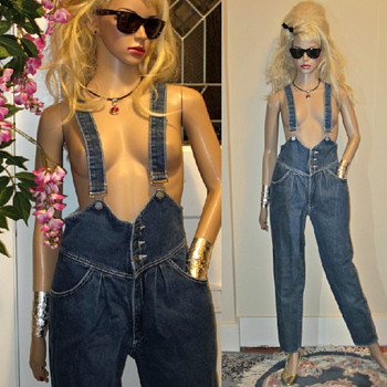 Vintage 80s HIGH WAIST Denim SUSPENDER Overall JEANS 