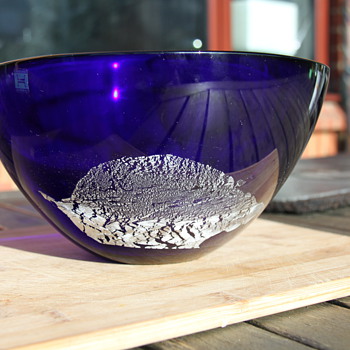 Hadeland Norway Blue Bowl with silver leaf addition.