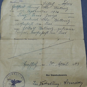 WWII Newspaper Clippings & German's Birth Certificate