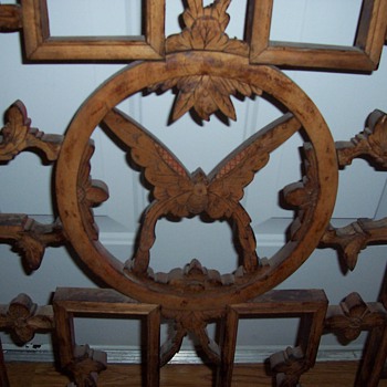 Antique Asian Butterfly Carved Wood "Window"