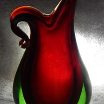 Red and Green 'jug' - Art Glass