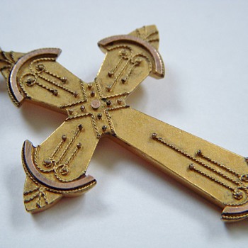 Antique Gold Crucifix with Eastlake-Like Applied Design