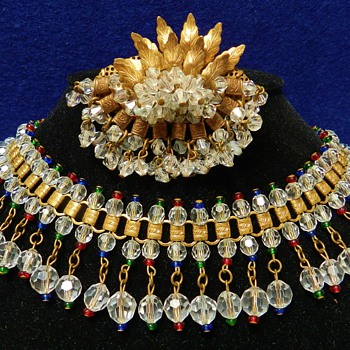 Fabulous 1940's Crystal Choker Necklace & Brooch - Hahne & Co.