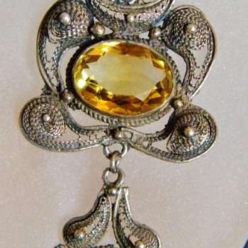 Antique Victorian Citrine Dangle Filigree Silver Lavaliere Necklace - Fine Jewelry