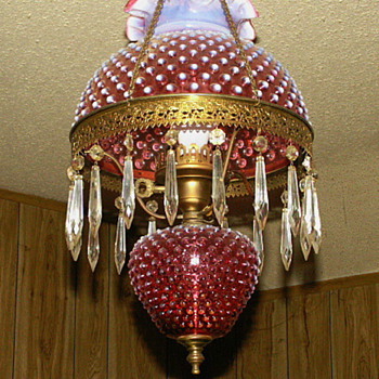 Antique Cranberry Hobnail Hanging Lamp - Lamps
