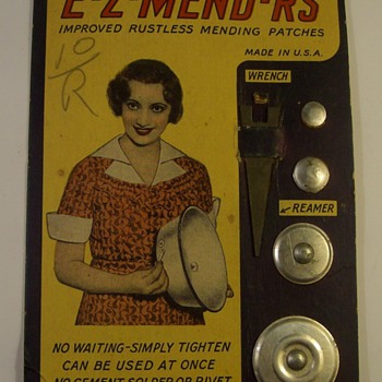 "Pot mending" kit from mid 20th century America. - Advertising