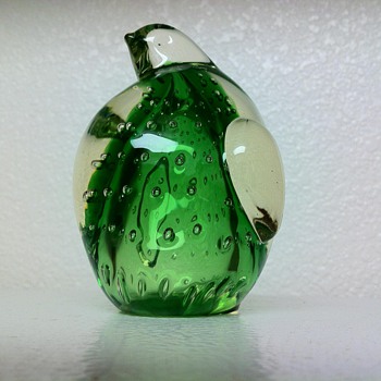 Green Glass Controlled Bubble Penguin - Art Glass