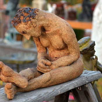 Stoneware Figure of a Slouched Man Sitting on the Floor - Art Pottery