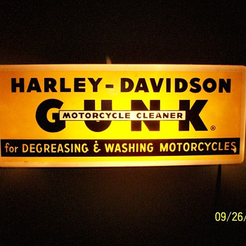 1950's Harley-Davidson Lighted "GUNK" Dealer Sign - Motorcycles
