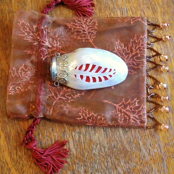Cricket House!   JIMINY CRICKET!!!  Chinese Sea Shell carved,Silver Top 3 1/2 inch long