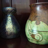 both around 1900 one glass and one out of clay made by willem coenraad brouwer in scraffito technique