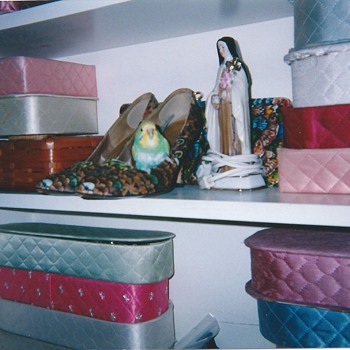 Valentino97 poses w/quilted boxes, shoes & St. Theresa. - Accessories