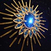 Cobalt Blue Starburst Rhinestone Brooch ca 1950