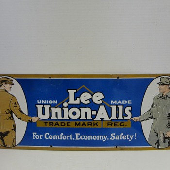 1920's Levi Lee Union Alls Advertising Porcelain Sign VERY RARE 30" x 11" - Signs