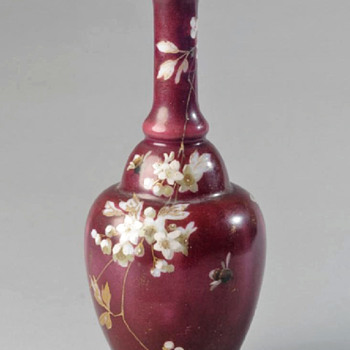 Tischer, Karlsbad Enameled Vase with Prunus and Bees, c. 1890 - Art Glass