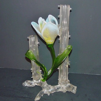 Art Nouveau Kralik Applied Flower Satin Thorn Vase 11" x 6" - Art Glass