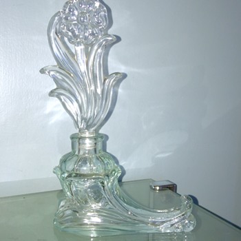 Vintage Czech Cornacopia Pressed Glass Flower Stopper Perfume Bottle - Bottles