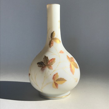 Harrach Cream Glass Vase with Enameling - Art Glass