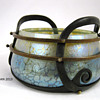 RARE LOETZ Art Glass Copper / Brass Mounted bowl, Thea with Blue Phänomen gre 85/5039 ca. 1902