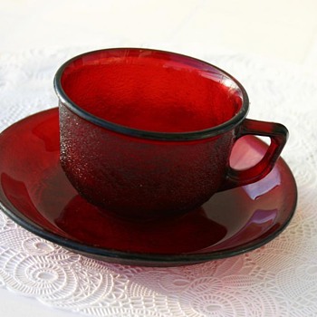 Ruby Red Glass Cup and a Saucer - Is it Anchor Hocking? - Glassware