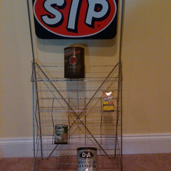 STP Display Rack with Racer's Edge embossed sign - Petroliana