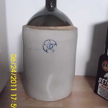 Found this 5 Gallon earthenware jug at a garage sale.  Looks like it might be worth a few bucks, what do you think? Bluestar!!! - China and Dinnerware