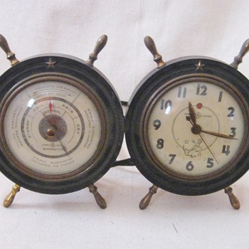 Vintage General Electric Navigator Ship Wheel Table Desk Clock 3H98 Barometer 8026 - Clocks