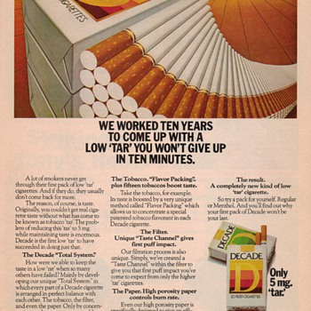 1978 - Decade Cigarettes Advertisement