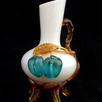 Harrach Applied Plums Footed Custard Vase - Art Glass