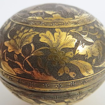 Chinese, JAPANESE? Finely Worked Brass Box~Cranes on top~Rats?, Mice? w/Flowers around