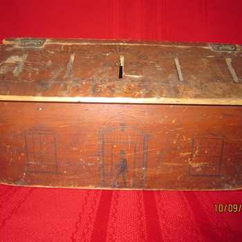 Antique Mid 1800's? Painted Wood Missionary Box Savings Bank w/ Abraham Lincoln Image?