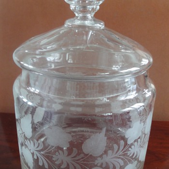 Antique Etched Glass Biscuit Jar - Art Glass