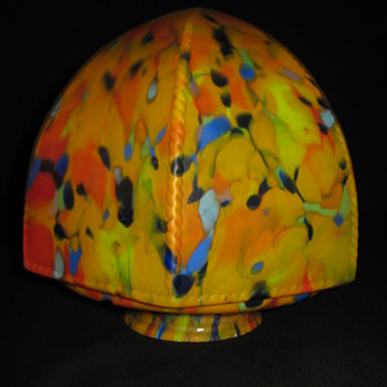 Art Deco Czechoslovakia Satin Spatter Glass 6 sided Lamp Globe 1930's - Art Glass