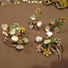 Vintage Parure Enamel, Mother of Pearl, gold tone.  no mark